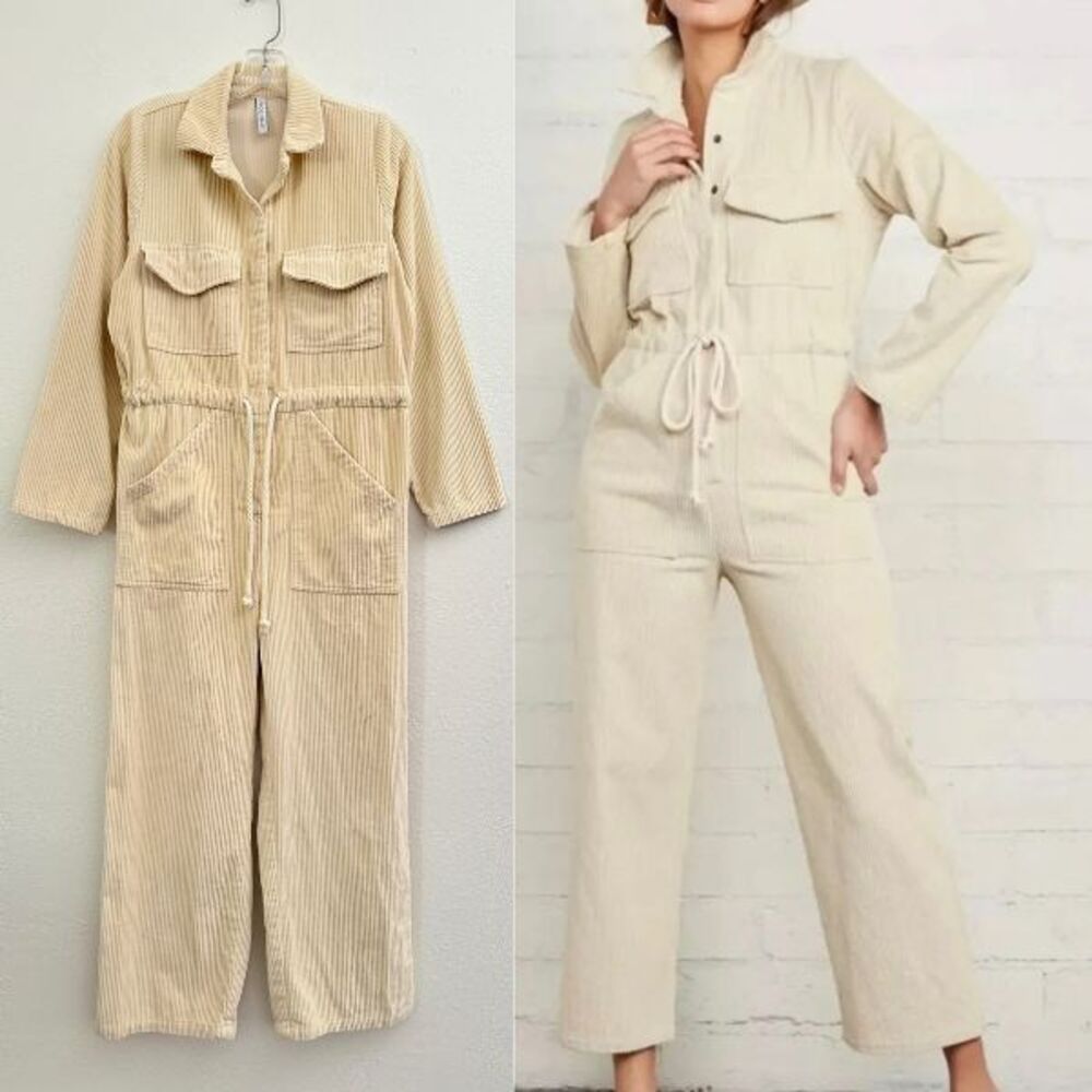 Rachel Pally Dylan Corduroy Cotton White Coverall Jumpsuit Beach Women's Medium